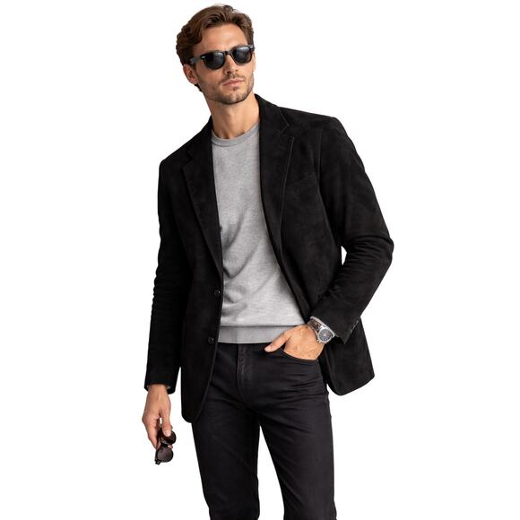 Men's Vintage 1980s Black Suede Sports Jacket Tailored in the USA size Large